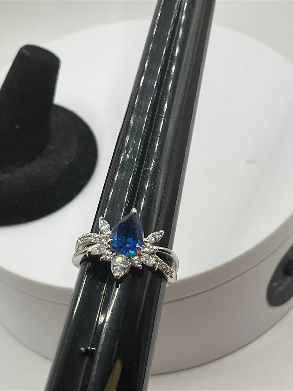 Bomb Party Blue Teardrop Halo Ring  10